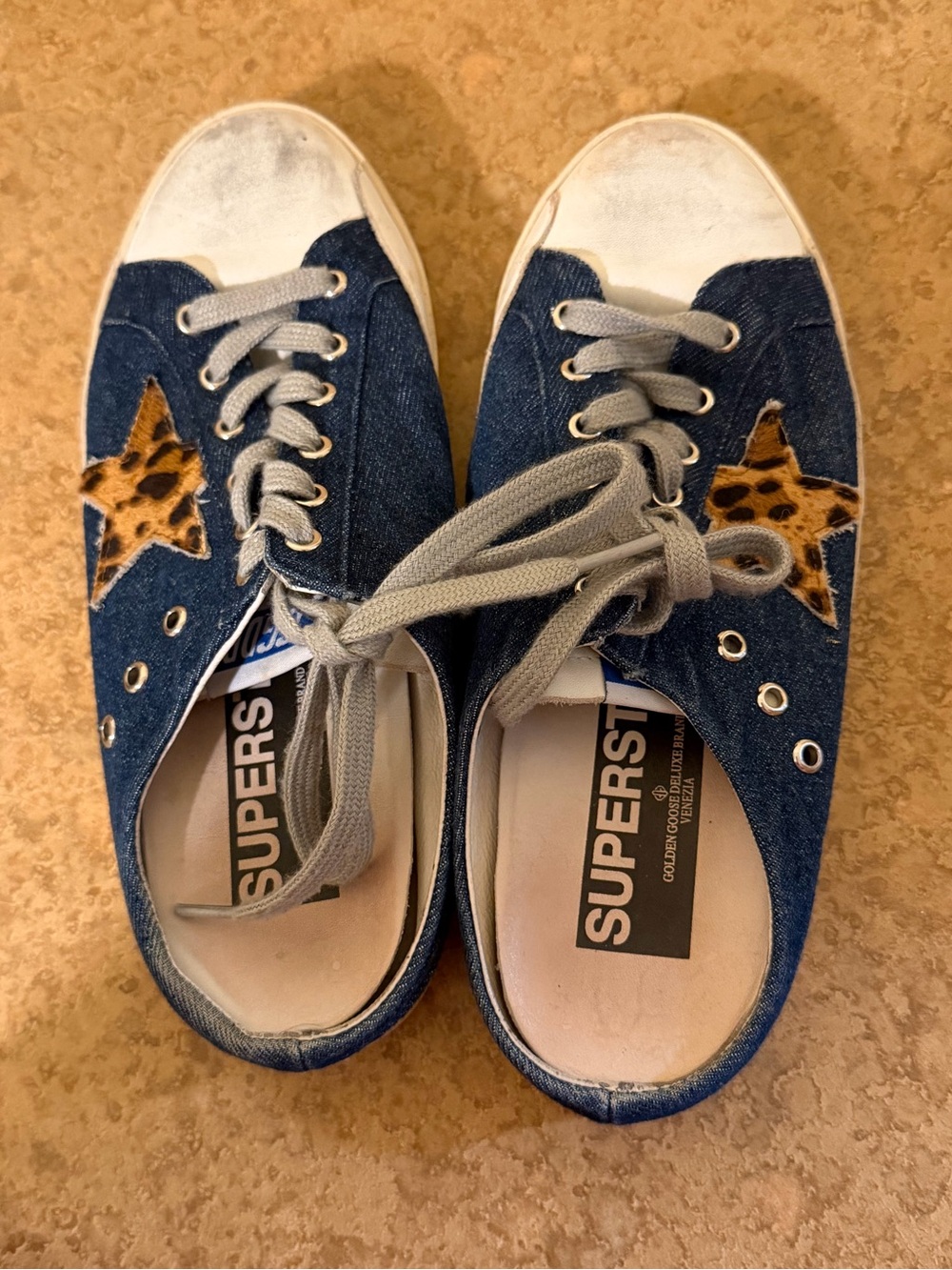 Golden Goose Super-Star Denim Sneakers with Leopard Star – Size 40 - Picture 2 of 4